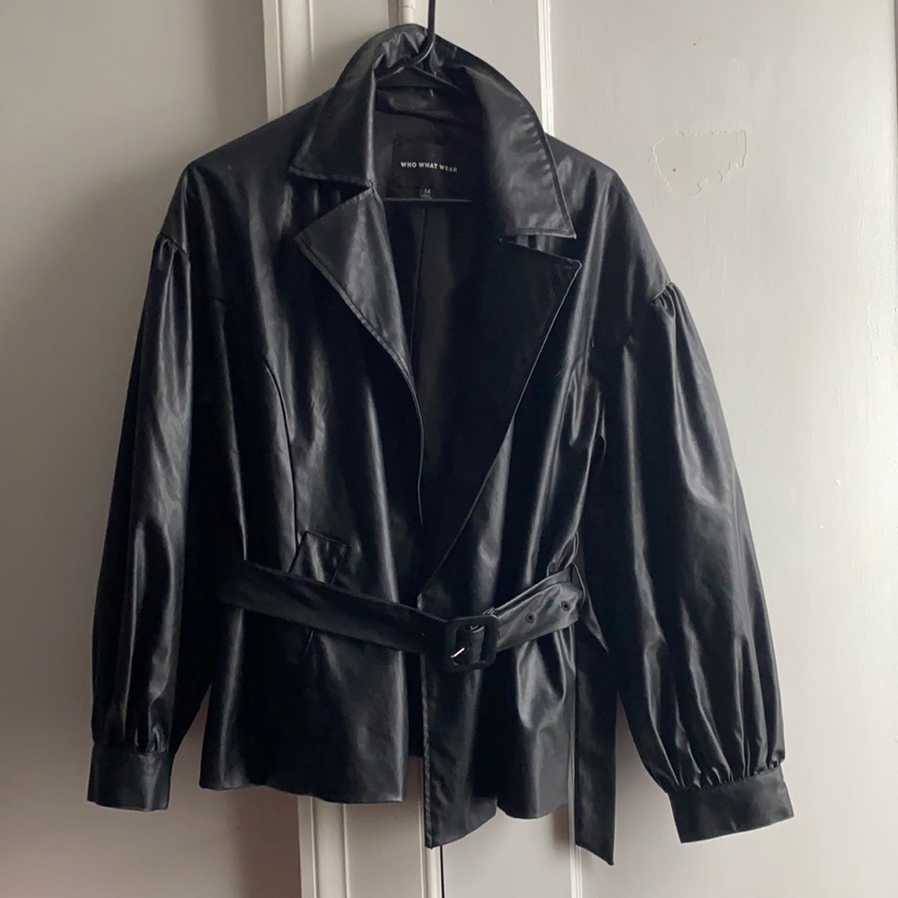 Belted faux leather jacket